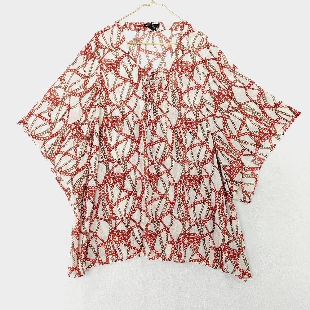 Miss Tina White Red Brown Chain Pattern Kaftan Lagenlook Shapeless Blouse P3042